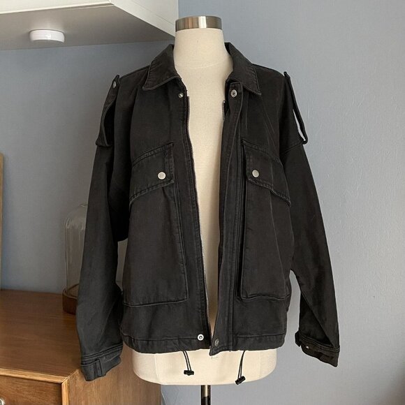 Neon Blonde High Flyer Oversized Denim Jacket Washed Black - Picture 3 of 10